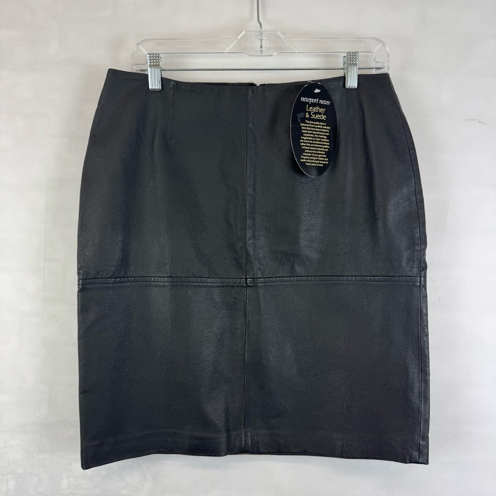 Newport News Womens Black Genuine Leather Pencil Skirt Size 10 Knee‎ Length NWT